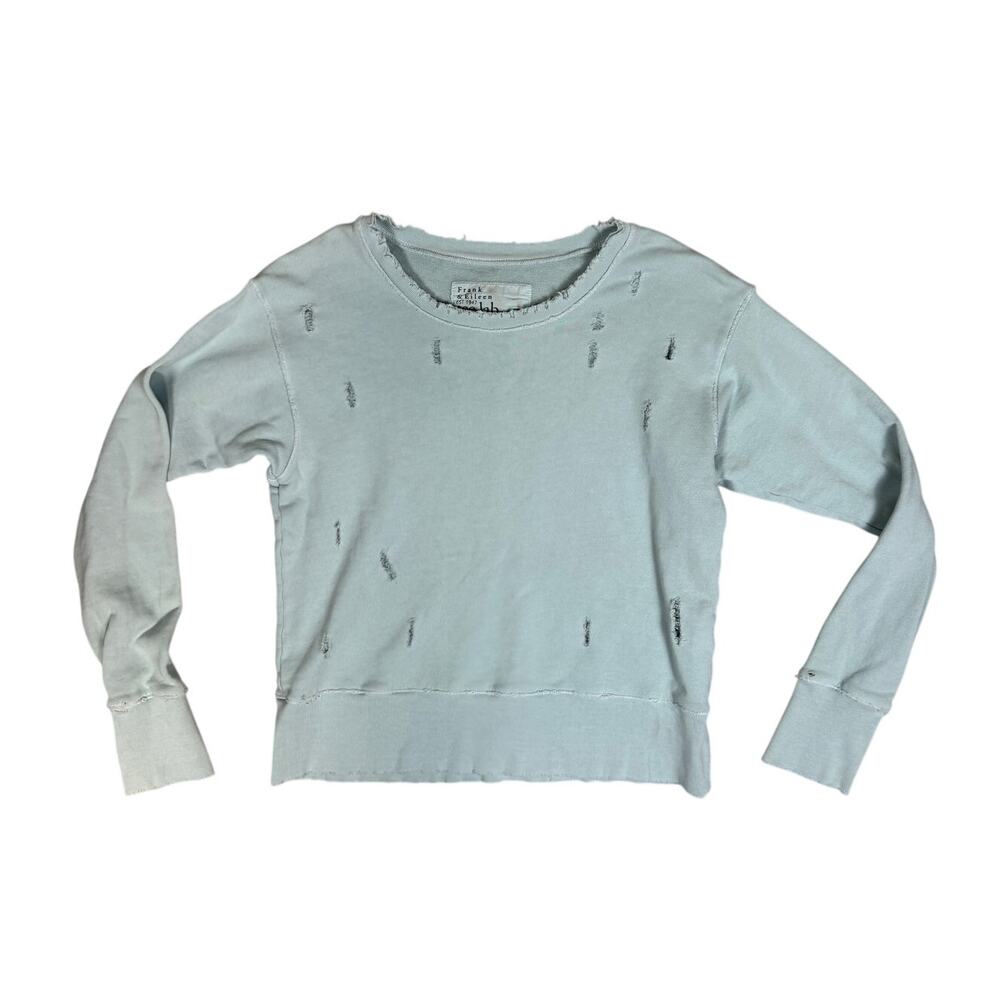 Frank & Eileen Tee Lab Distressed Blue Crewneck Sweatshirt Light Blue Small